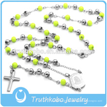 Cristo Collar Religioso Rosario Collar Cruz Colgante Verde Rosario Granos Cadena Larga Para Mujeres Hombres